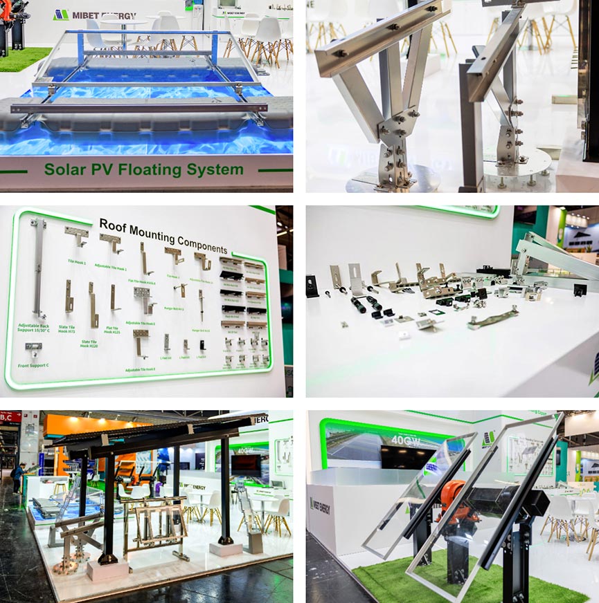 Mibet Solarmontage-Collage: Schwimmend, Dach, Carport